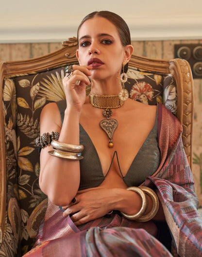 Grey Handloom Two Tone Organza Saree | Leemboodi