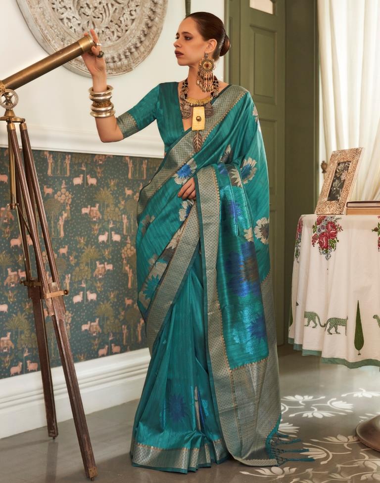 Sea Green Handloom Silk Saree | Leemboodi