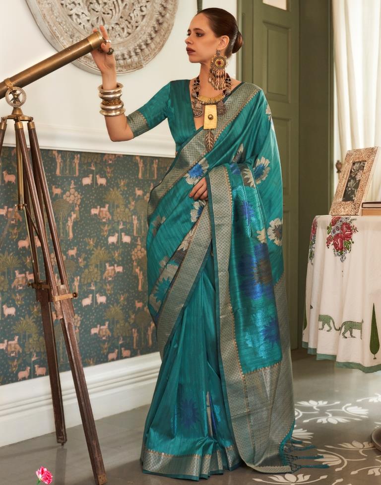 Sea Green Handloom Silk Saree | Leemboodi