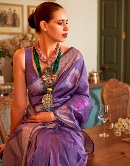 Voilet Handloom Silk Saree | Leemboodi