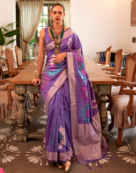 Voilet Handloom Silk Saree | Leemboodi