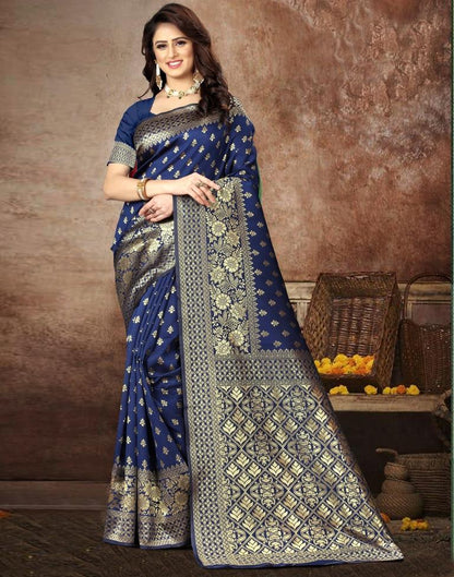 Navy Blue Banarasi Silk Saree