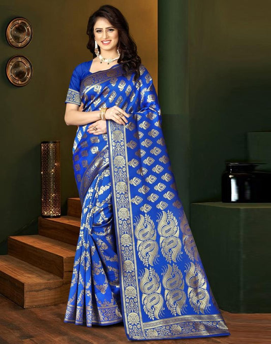 Blue Jacquard Banarasi Silk Saree
