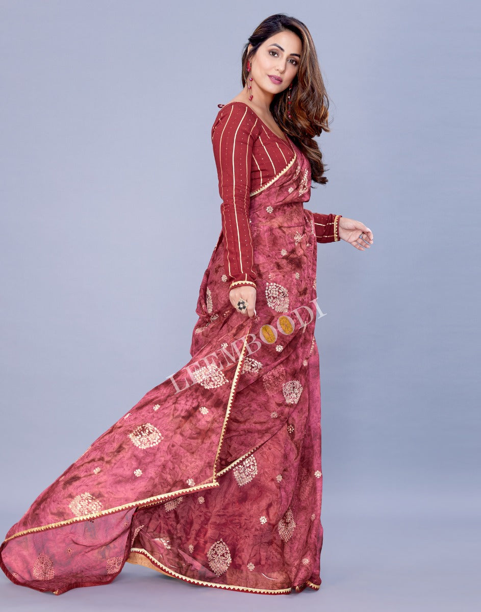 Rose Wood Chiffon Saree | Leemboodi