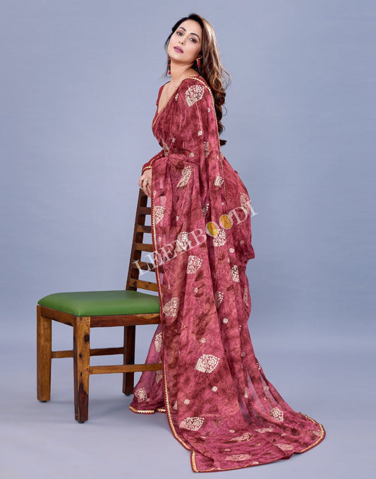 Rose Wood Chiffon Saree | Leemboodi