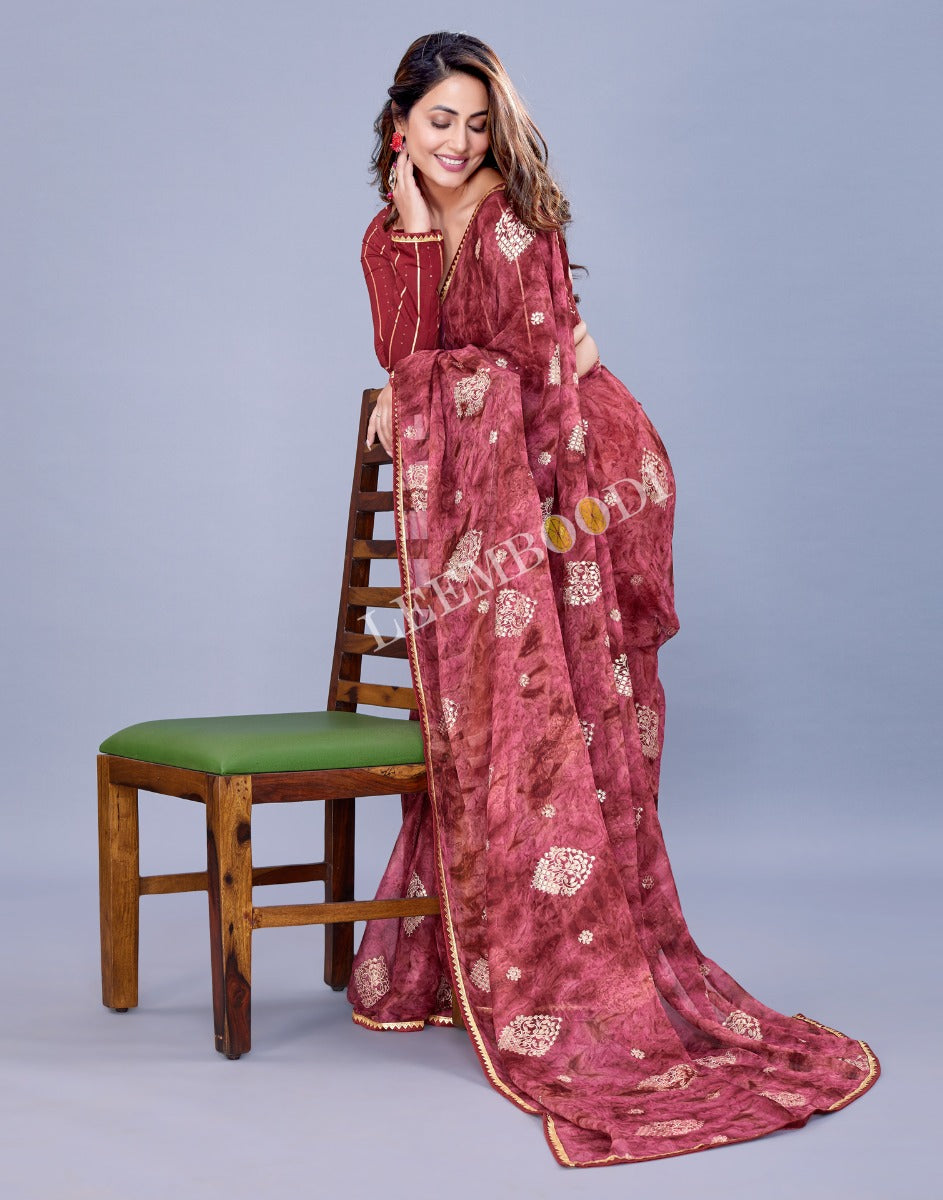 Rose Wood Chiffon Saree | Leemboodi