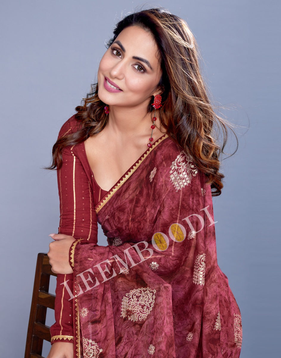 Rose Wood Chiffon Saree | Leemboodi